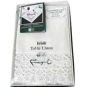Fingal Irish Table Linen White Shamrock Lace Trim Center Mat 14x20 Elegant Vtg
